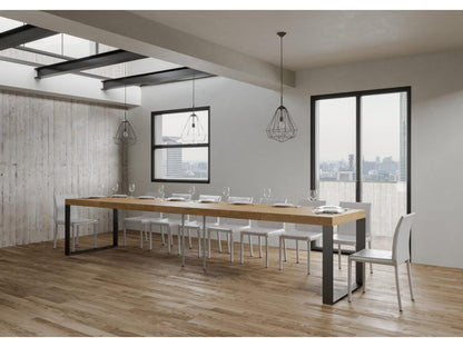 Meublori Extendable Dining Table - White - 4-Leg Base - 2 Thick Extension Leaves - Extends from 140 to 244cm