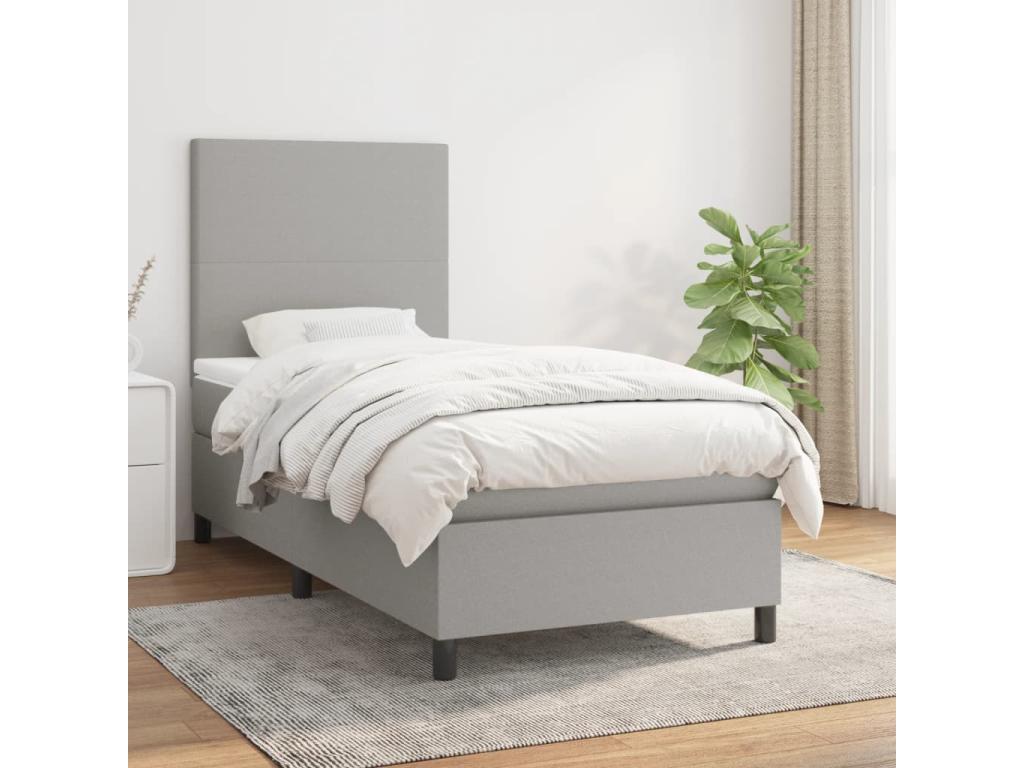 Upholstered bed base with mattress, light grey, 90x200 cm, fabric MARX66670