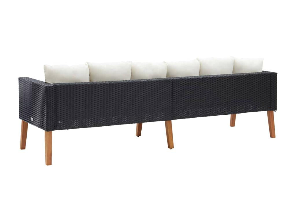 3-seater garden sofa with cushions, black woven resin