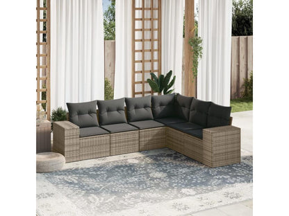 6-piece garden furniture set with grey resin wicker cushions FDBS53397