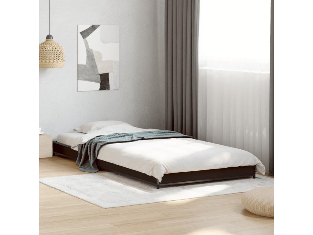 Black bed frame 90x200 engineered wood and metal PSFE45496
