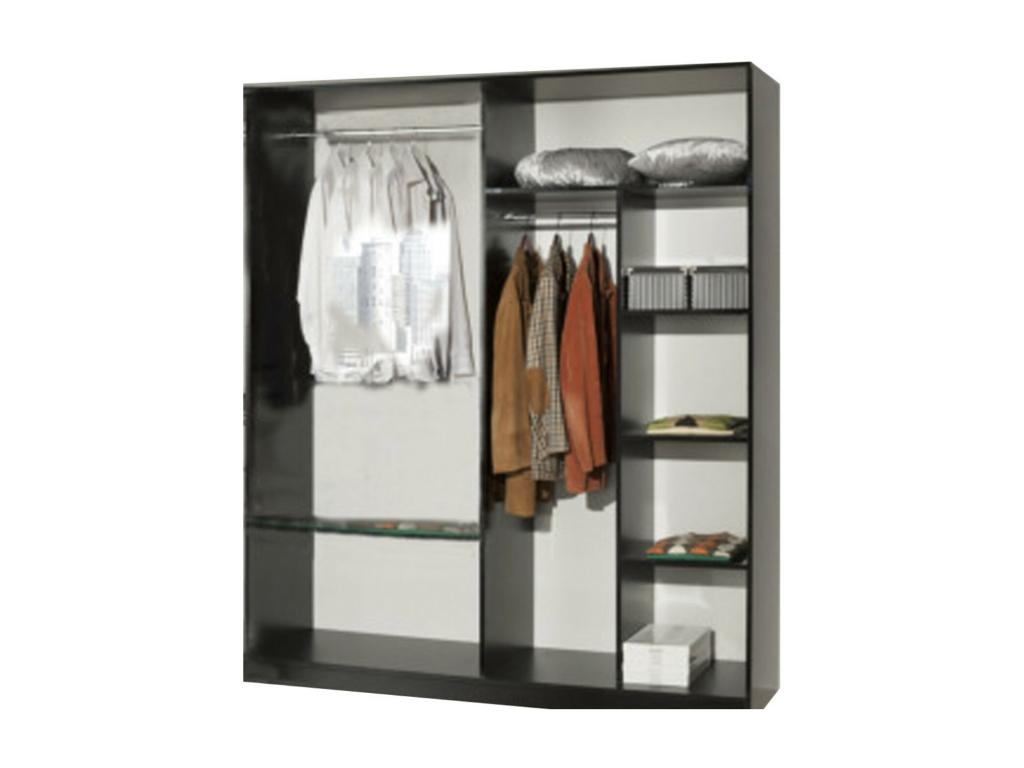 Diamanto 182cm designer bedroom wardrobe with 4 hinged doors in black lacquered wood and gold metal