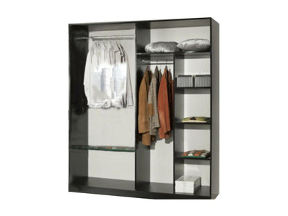 Diamanto 182cm designer bedroom wardrobe with 4 hinged doors in black lacquered wood and gold metal