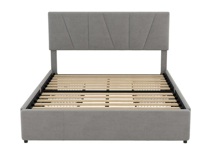 Double bed 160x200cm with 4 drawers, upholstered bed for 2 people, velvet fabric, adjustable headboard, modern design, grey