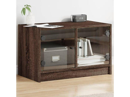 TV stand with glass doors in brown oak, 68x37x42 cm