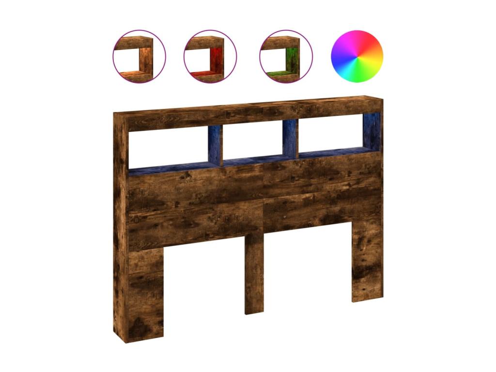 Smoked oak headboard wardrobe with LED lighting, 140x17x102 cm IVPZ89044