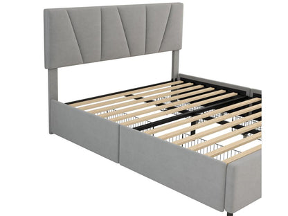 Double bed 160x200cm with 4 drawers, upholstered bed for 2 people, velvet fabric, adjustable headboard, modern design, grey