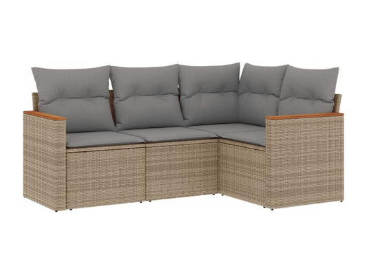 4-piece garden furniture set with cushions, beige woven resin TKIH61355