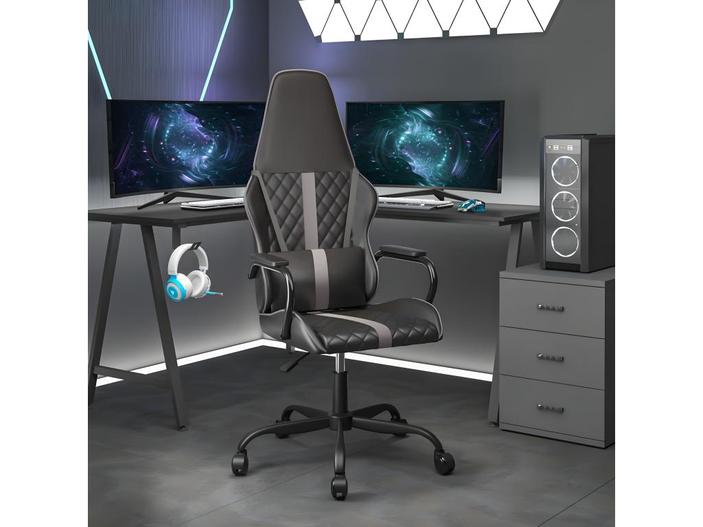 Gaming chair, black and grey faux leather, ULSL88170