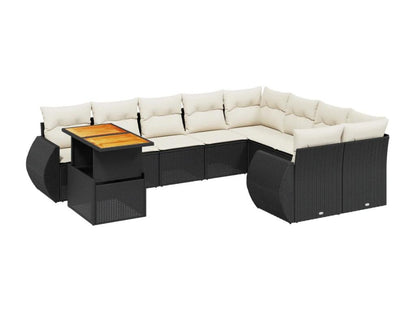 10-piece garden furniture set with cushions, black woven resin KRNV13824