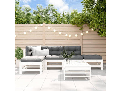 6-piece garden furniture set with cushions, white, solid wood