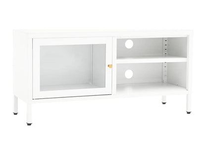 White TV stand 90x30x44 cm Steel and glass JQZQ52517