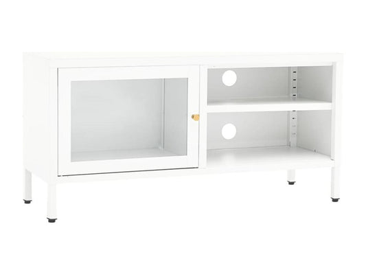 White TV stand 90x30x44 cm Steel and glass JQZQ52517