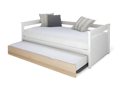 Trundle bed set with 2 mattresses 80x200 cm solid wood white and wood Meublori