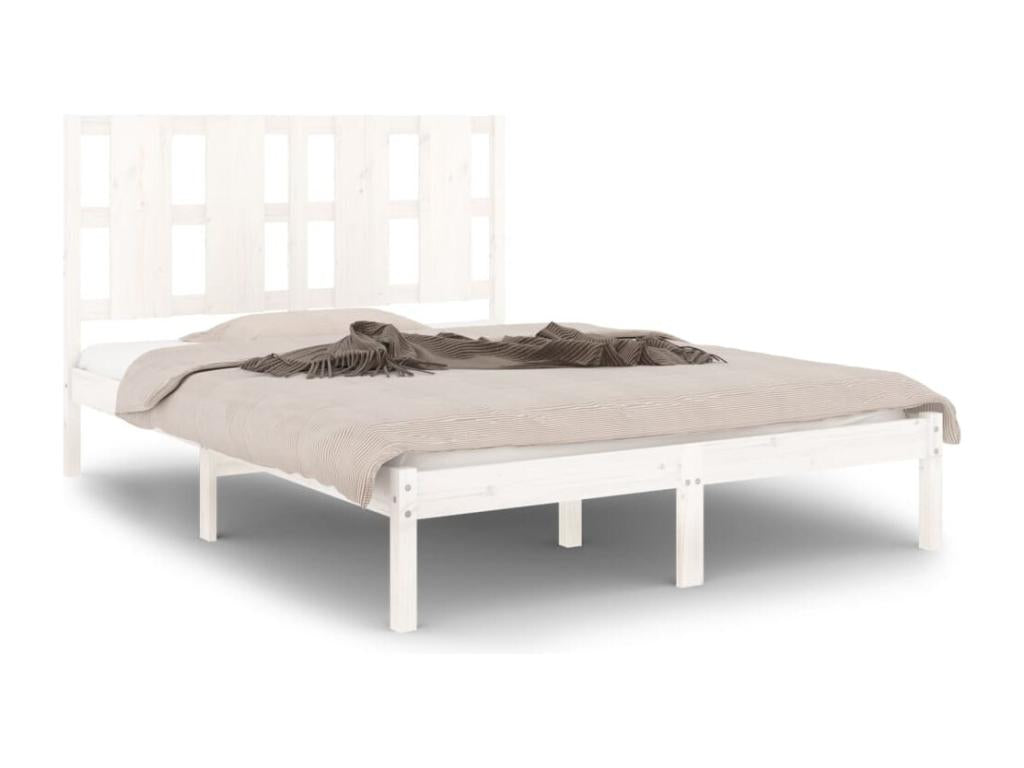White bed frame, solid pine wood, 140x200 cm