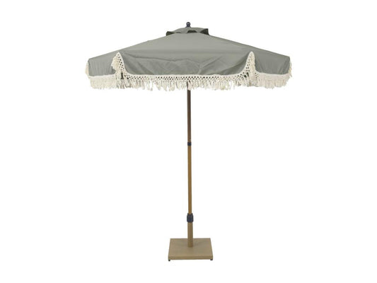 Meublori straight parasol with fringe, 2m - khaki - steel - wood-effect pole - Meublori 30 - D 200 x H 225 cm