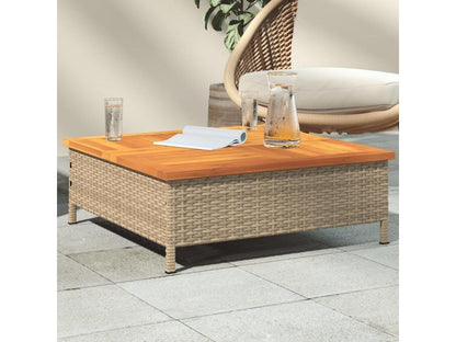 Beige garden table 70x70x25 cm, woven resin and wood, Meublori