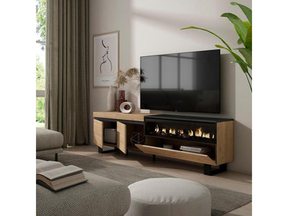 TV Stand/Bench 200x57x35cm For TVs up to 80" Electric Fireplace Industrial Design Oak and Black