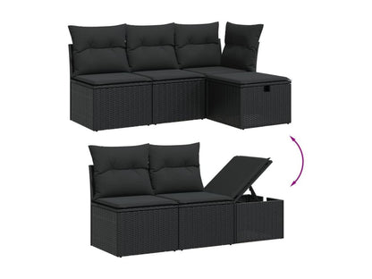 6-piece garden furniture set with cushions, black woven resin