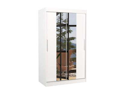 Small bedroom wardrobe with 2 sliding doors, white with mirror, Laviecasa 120cm QJQS87826