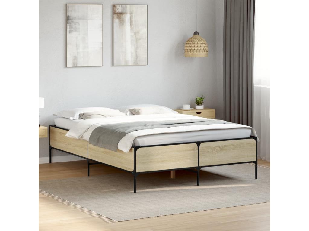 Laviecasa 160x200 oak bed frame, engineered wood and metal, GXMI53740