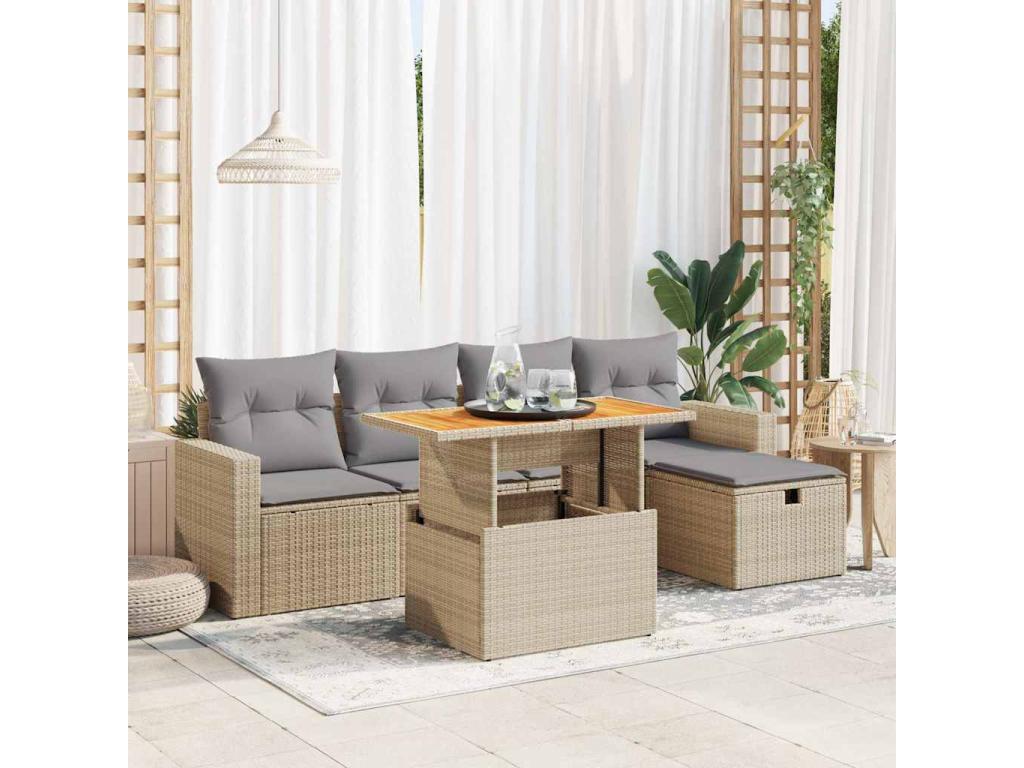 Laviecasa BXEP79294 6-piece garden furniture set with beige resin wicker cushions