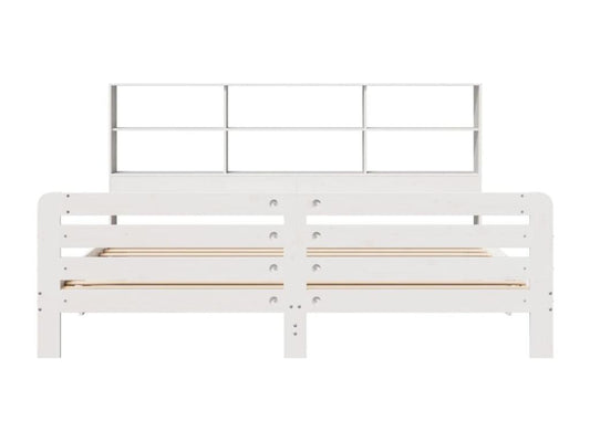 White bed frame without mattress, 200x200 cm, solid pine wood