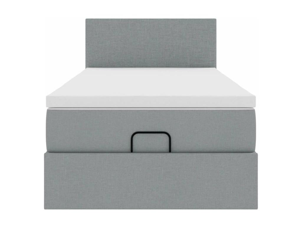 Ottoman bed frame and light grey mattress 100x200 cm fabric