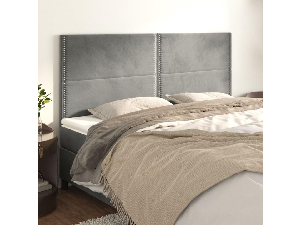 4-piece headboard set, light grey, 100x5x78/88 cm, velvet