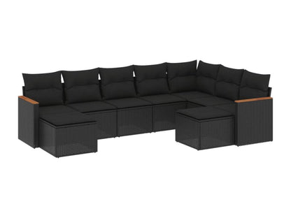 9-piece garden furniture set with cushions, black woven resin RUSL08102