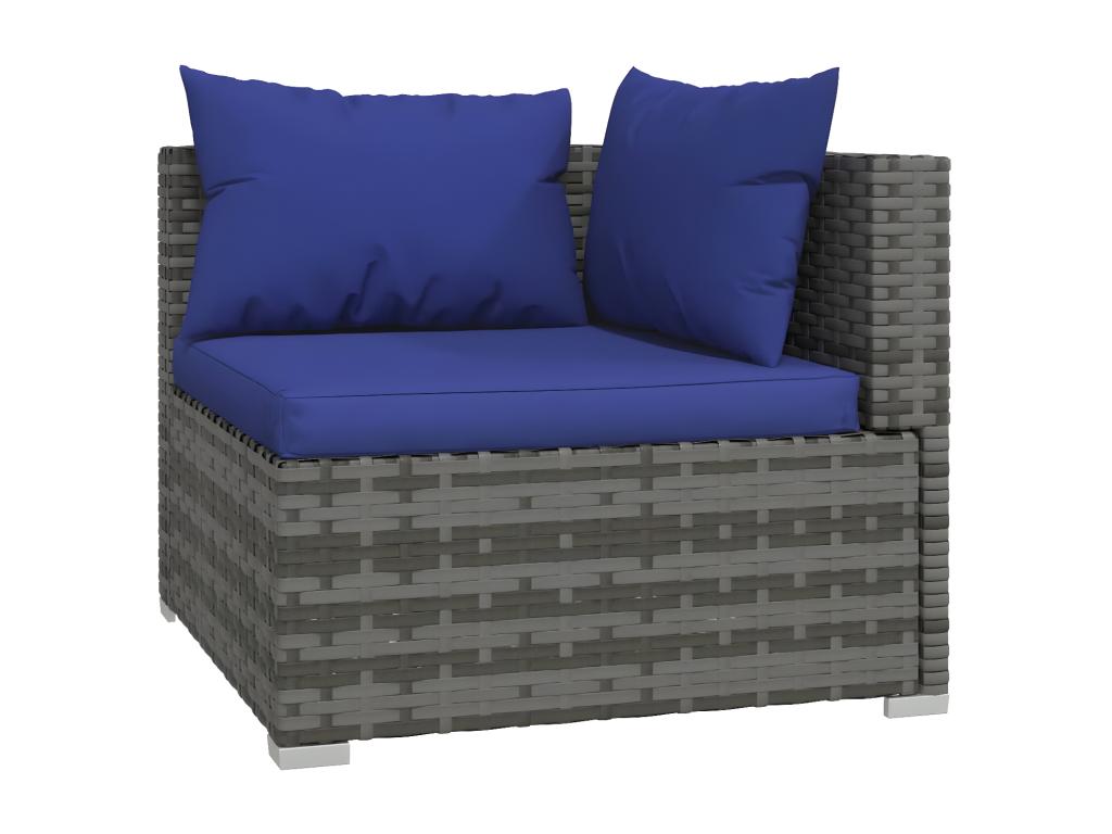 4-piece garden furniture set with cushions, grey woven resin