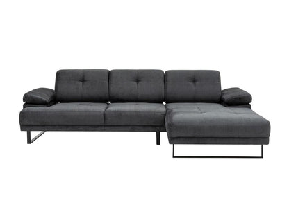 Large right-hand corner sofa in anthracite fabric and black metal, Meublori, 314cm