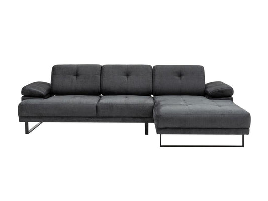 Large right-hand corner sofa in anthracite fabric and black metal, Meublori, 314cm