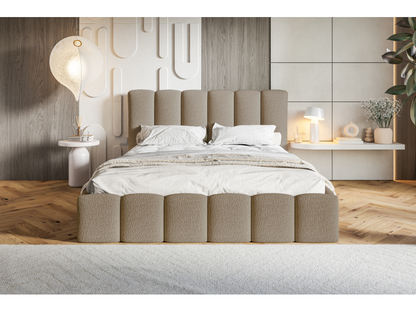 Meublori Upholstered Bed 180x200 cm with Storage - Double Bed 180x200 in Brown Bouclé Fabric - Anthology 5