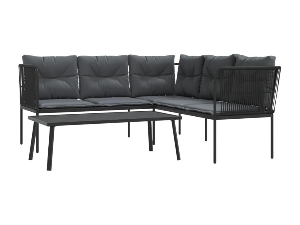 Garden sofa and cushion set, black steel and textilene, LABI60760