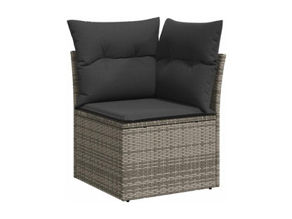 Garden furniture set with 10 cushions, grey woven resin