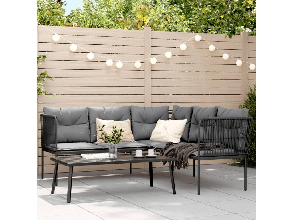 Garden sofa and cushion set, black steel and textilene, LABI60760