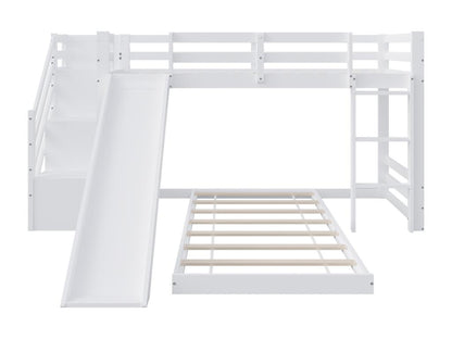Solid wood bunk bed - 90x200cm - with guardrail, ladder and slide - White