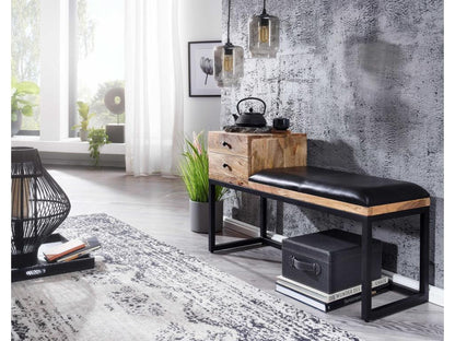 Leather bench 100 cm Solid Wood Upholstered Bench Hallway Bench Space