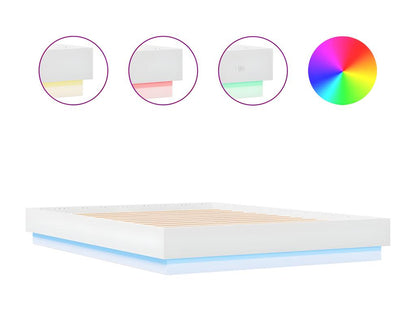 Bed frame with LED lighting, mattress not included, white, 135x190 cm