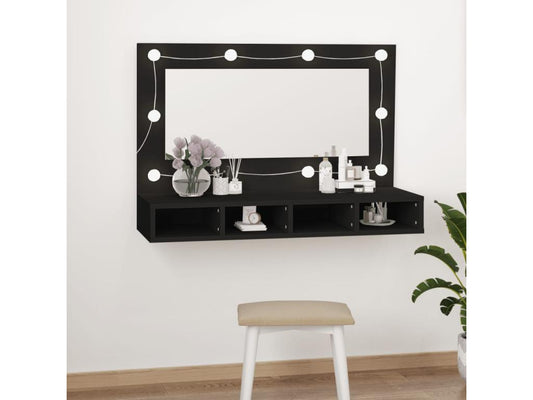 Mirrored wardrobe with LED lighting, black, 90x31.5x62 cm