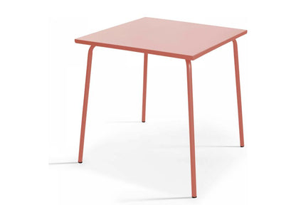 Square garden table and 2 clay-colored steel chairs - Meubiana