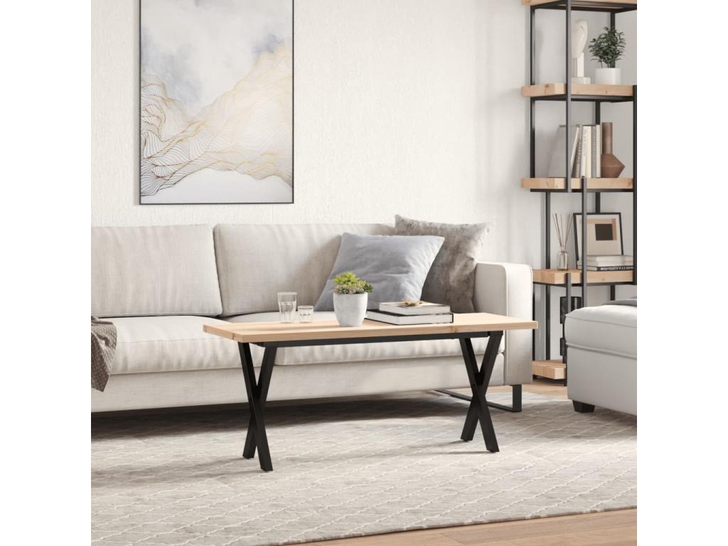 Coffee table with X-frame, 110x40x45.5 cm, solid pine wood and steel