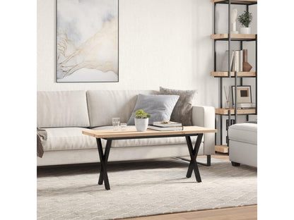 Coffee table with X-frame, 110x40x45.5 cm, solid pine wood and steel