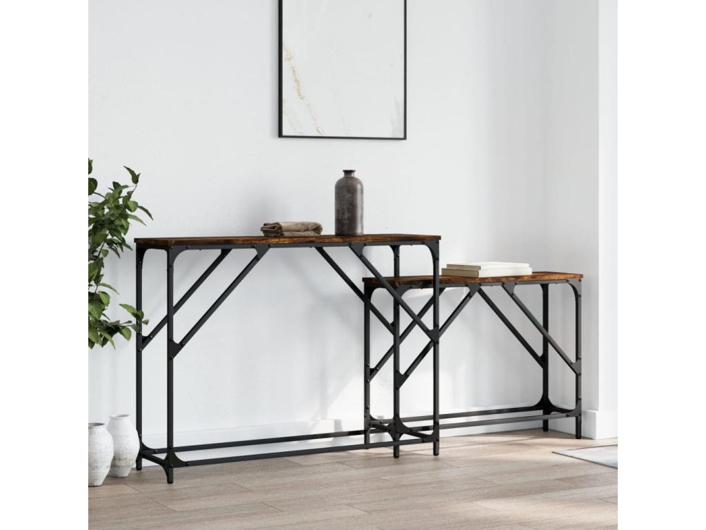 Nesting console tables, 2 pieces, smoked oak, engineered wood
