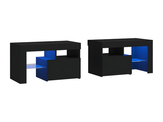 2-piece bedside tables and LED furniture, black, 70x36.5x40 cm