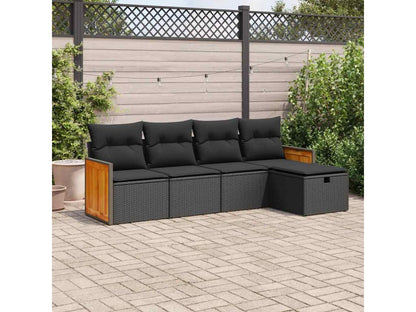 5-piece garden furniture set with cushions, black woven resin XGRZ57406
