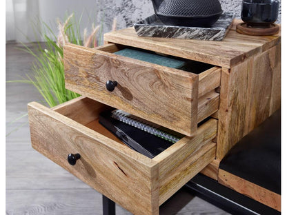 Leather bench 100 cm Solid Wood Upholstered Bench Hallway Bench Space