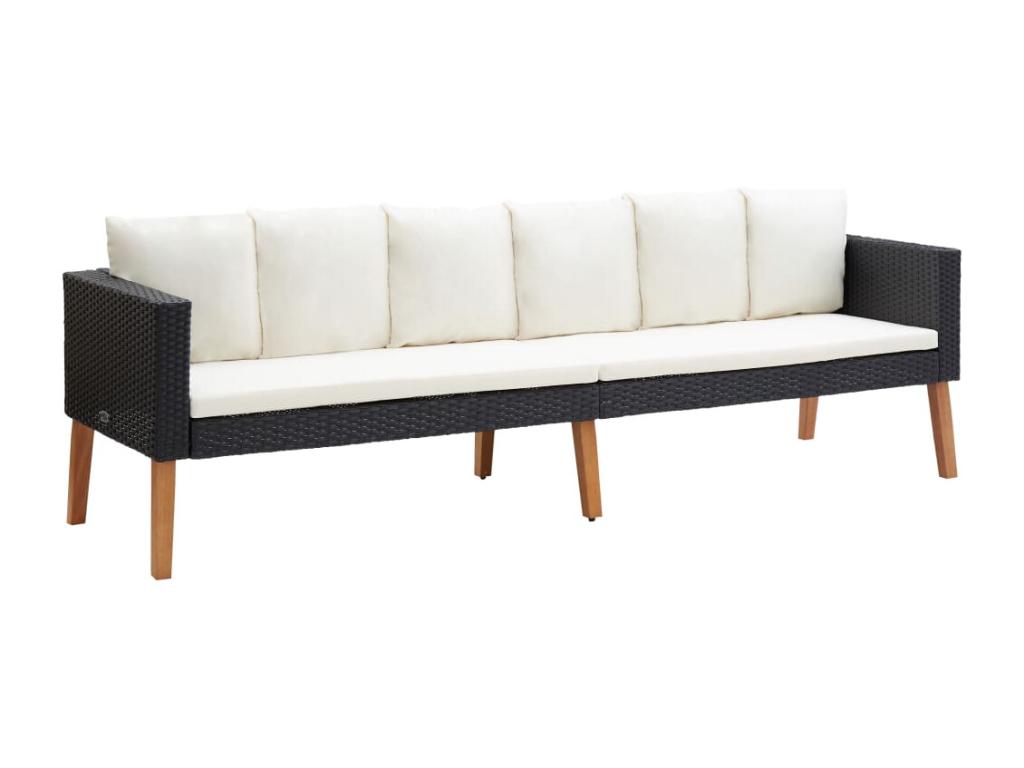 3-seater garden sofa with cushions, black woven resin