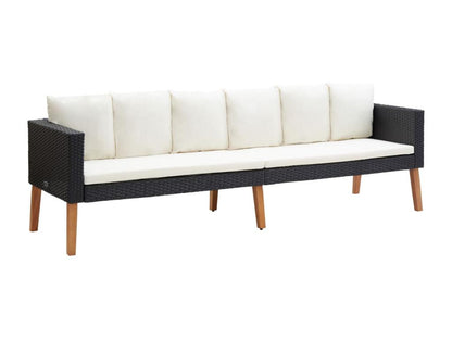 3-seater garden sofa with cushions, black woven resin